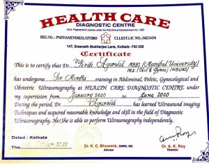 Dr. Kriti Agarwal Best Gynecologist Obstetricians in Kolkata Certificate