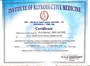 Dr. Kriti Agarwal Best Gynecologist Obstetricians in Kolkata Certificate