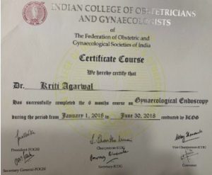 Dr. Kriti Agarwal Best Gynecologist Obstetricians in Kolkata Certificate
